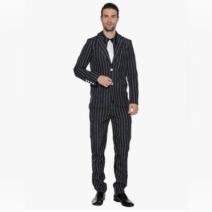 EraSpooky Men’s 1920s Gangster Pinstripe Costume Suit Black White XL